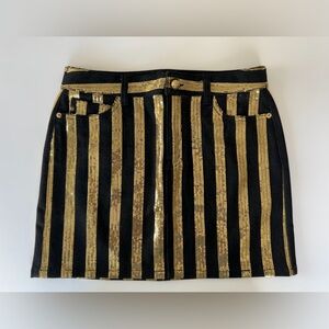 Michael Kors Gold Sequin Stripe Black Denim Skirt